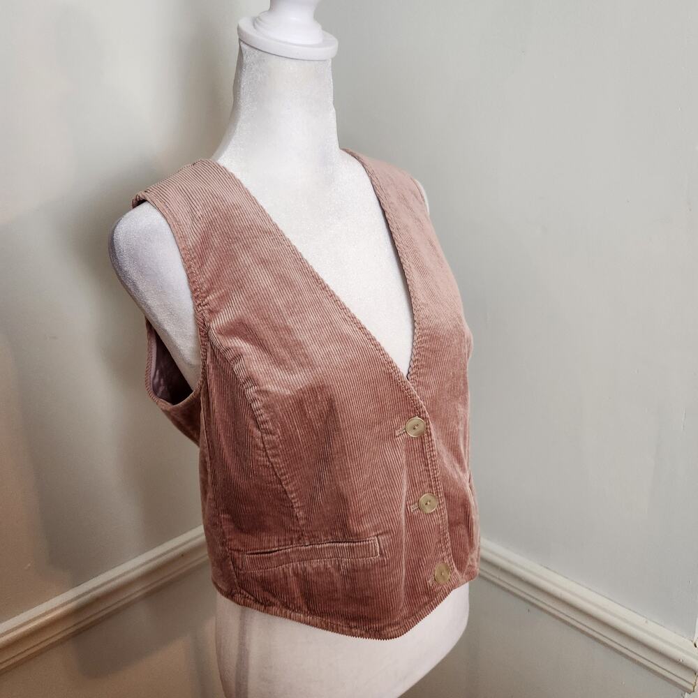 By Anthropologie Vest Sz 4 Womens Corduroy Maeve Pink Buttonup Crop Boho Casual - Picture 3 of 16